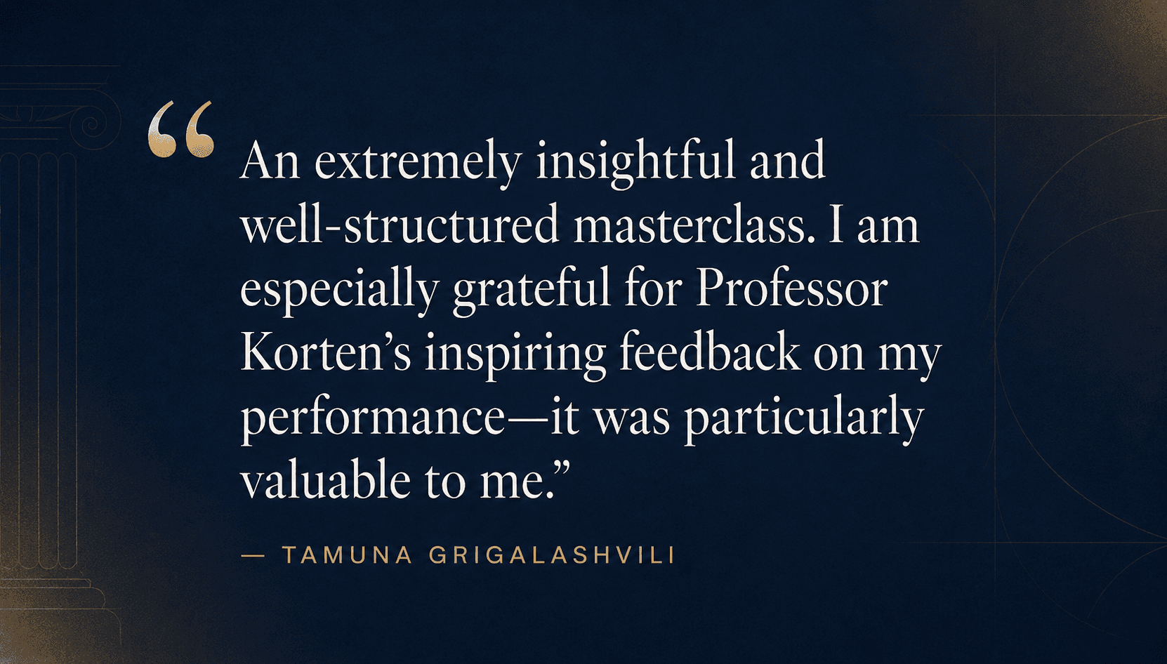 Feedback card showing a named participant's comment on an IELTS masterclass.