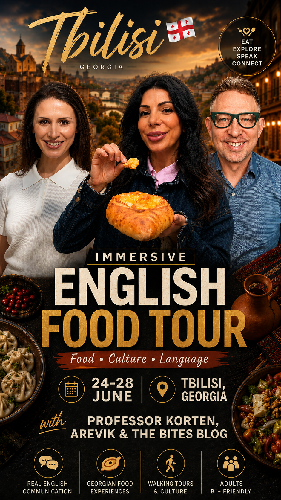 Immersive English Food Tour in Tbilisi — promotional poster